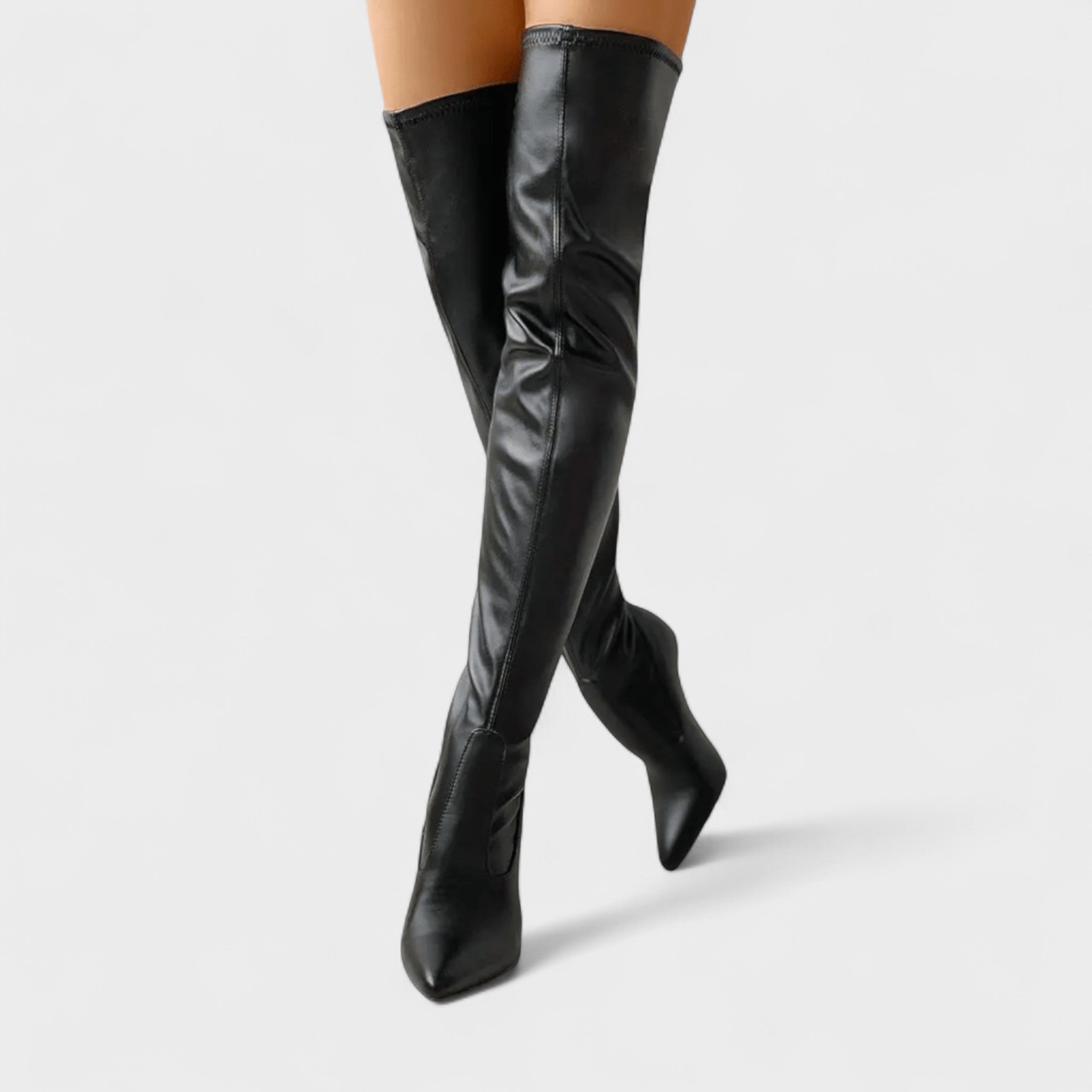 Women's black knee-high pointed toe stiletto boots