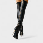 Women's black knee-high pointed toe stiletto boots