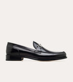 Men's black slip-on bit loafer with square toe and low heel