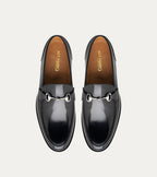 Men's black slip-on bit loafer with square toe and low heel
