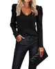 Women's ribbed V-neck jumper with puff sleeves