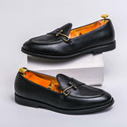 Men's leather loafers with hook detail and almond toes
