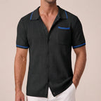 Men's openwork short-sleeve shirt with camp collar and buttons