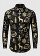 Men's Christmas Print Shirt with Stand Collar