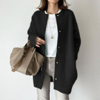 Women's long-sleeve crew neck button-front cardigan with hip-length fit
