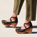 Women's platform wedge sandals with ankle buckle