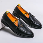 Men's leather loafers with hook detail and almond toes