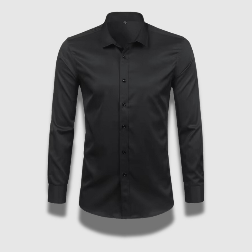 Men's long sleeve formal shirt with point collar, button front and curved hem