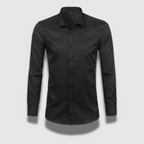 Men's long sleeve formal shirt with point collar, button front and curved hem
