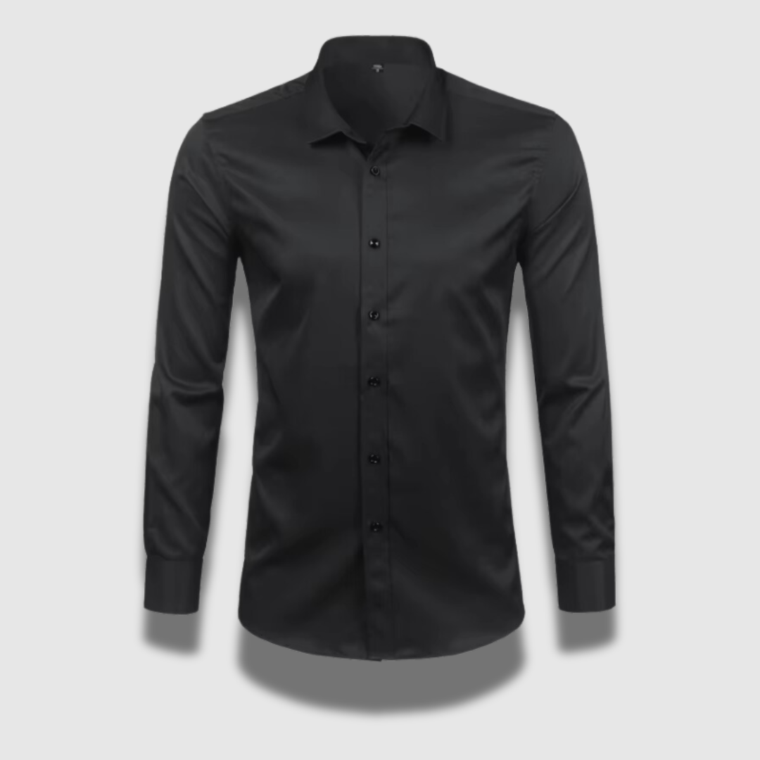 Men's long sleeve formal shirt with point collar, button front and curved hem