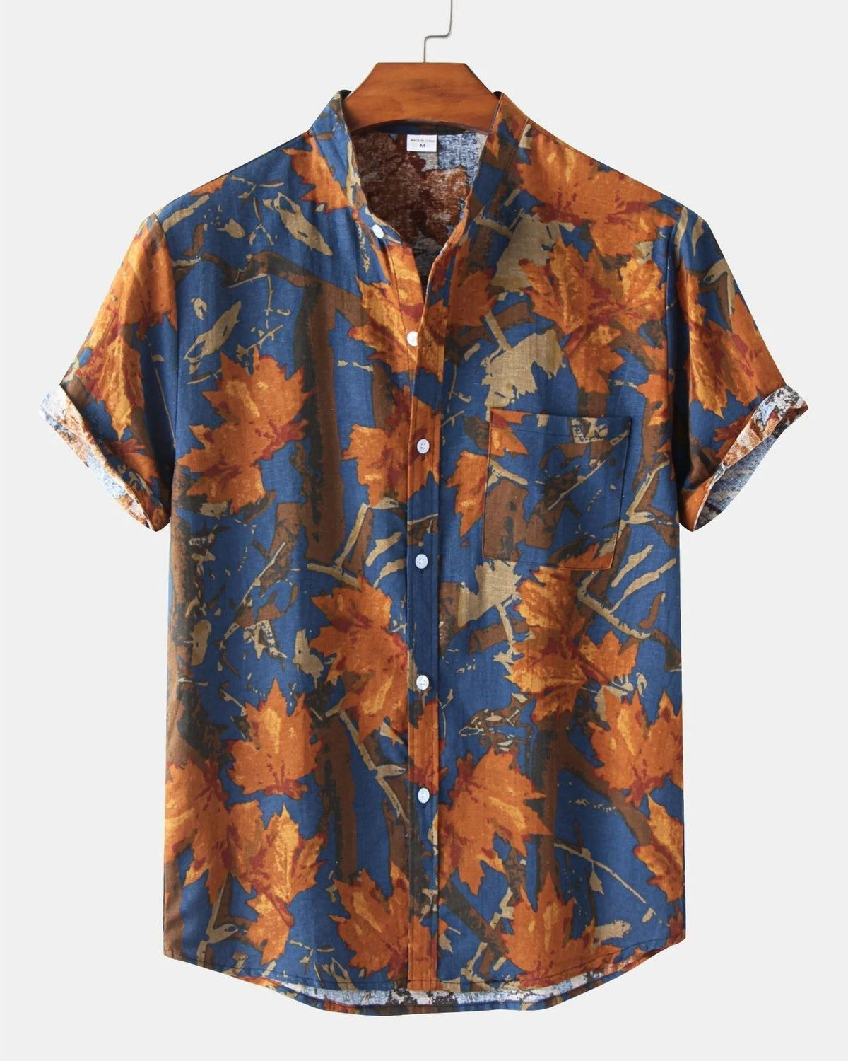 Men's short sleeve shirt with geometric and leafy floral print