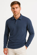 Men's long sleeve polo shirt with classic collar and button placket