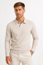Men's long sleeve polo shirt with classic collar and button placket