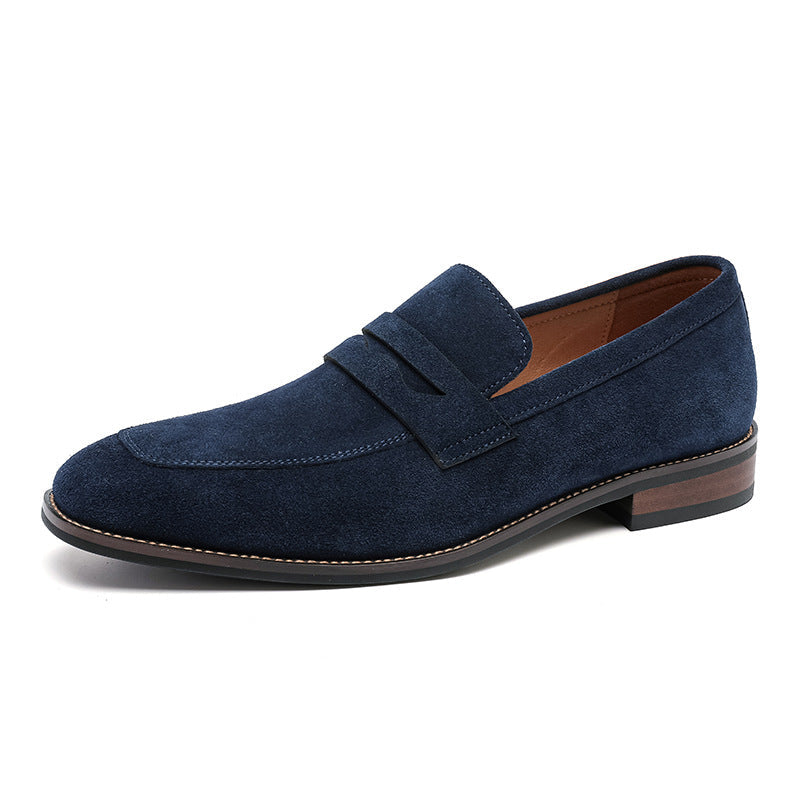 Men's penny loafer with almond toe, vamp strap and low heel