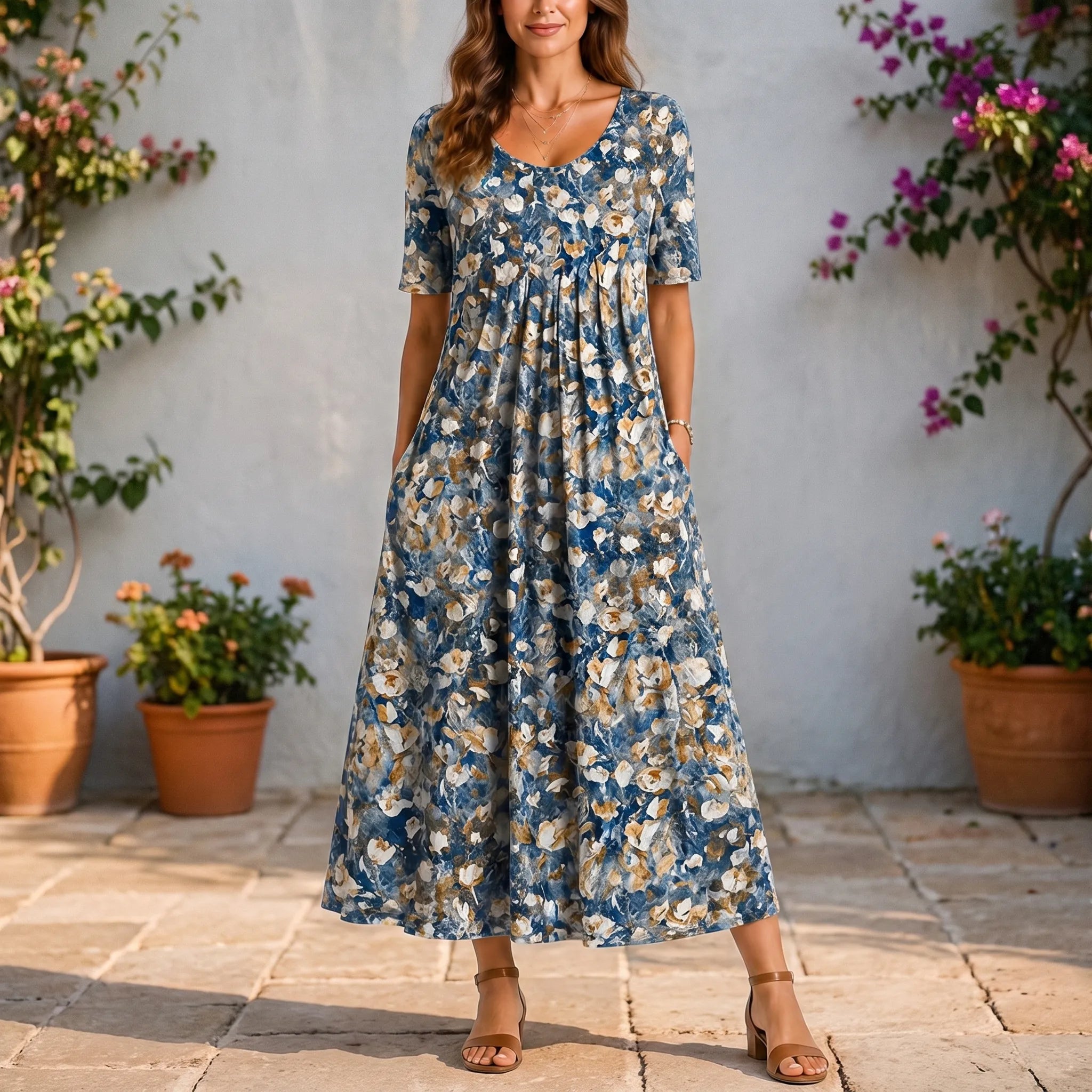 Bloomdress  - Floral Midi Dress Everyday Wear