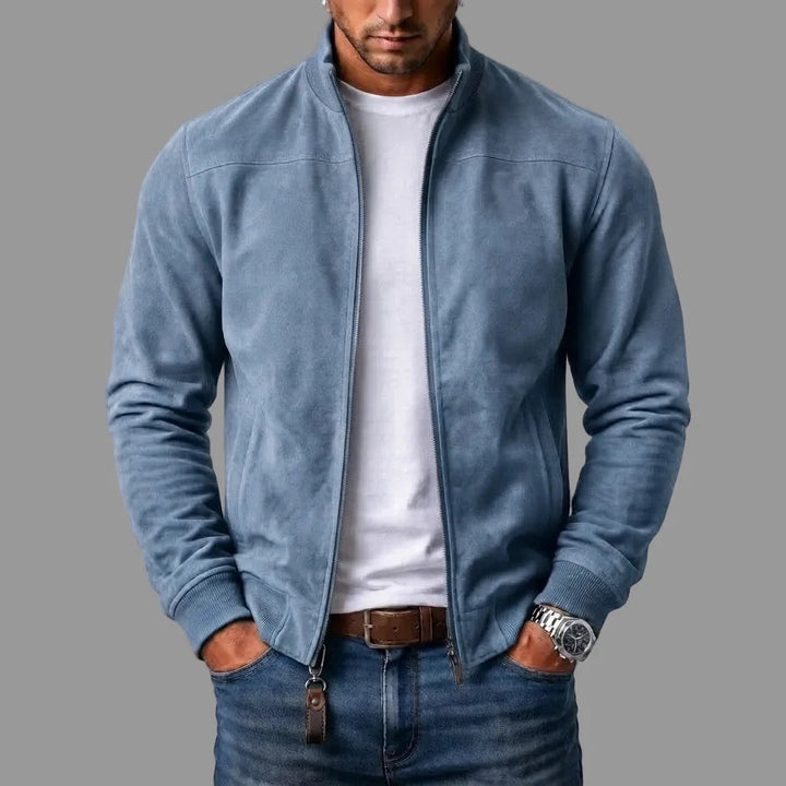 Men's bomber jacket with zip front, stand collar, long sleeves and ribbed trims