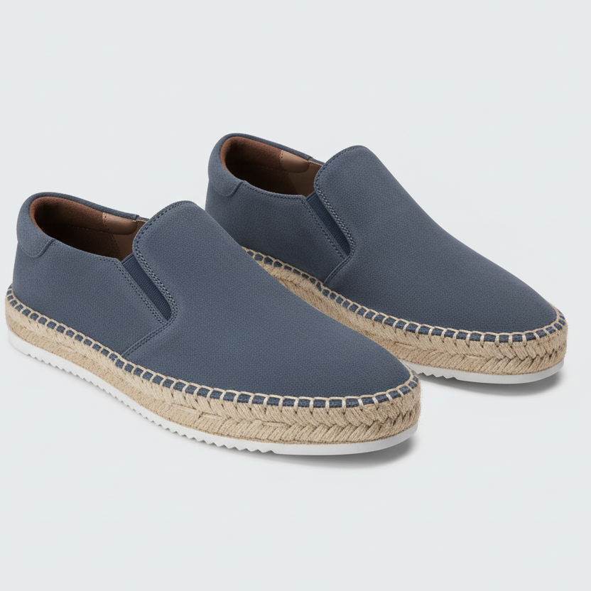 Men's slip-on loafers with braided espadrille trim and flat soles