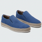 Men's slip-on loafers with braided espadrille trim and flat soles