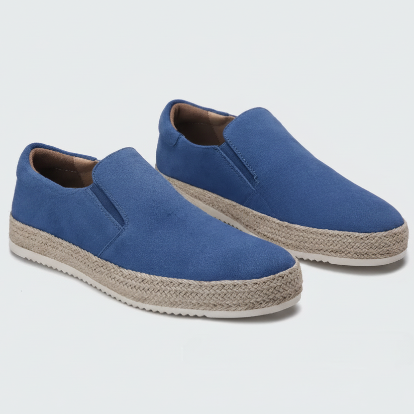 Men's slip-on loafers with braided espadrille trim and flat soles