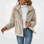 Women's textured hooded fleece jacket with zip front