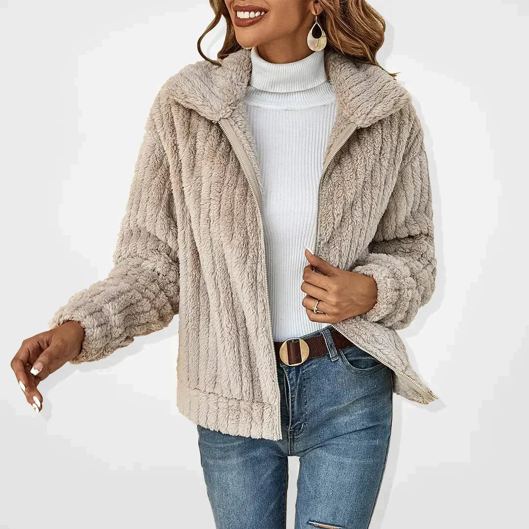 Women's textured hooded fleece jacket with zip front