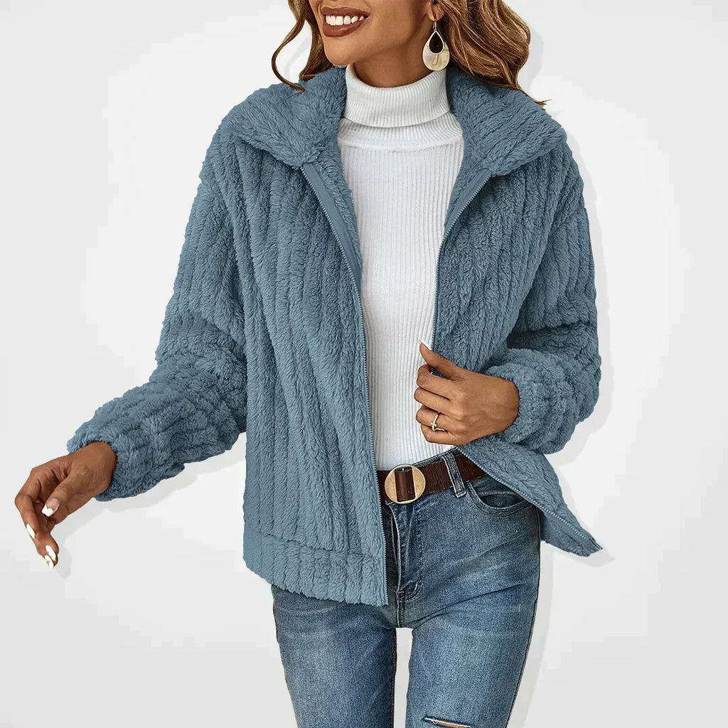 Women's textured hooded fleece jacket with zip front