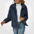Women's textured hooded fleece jacket with zip front