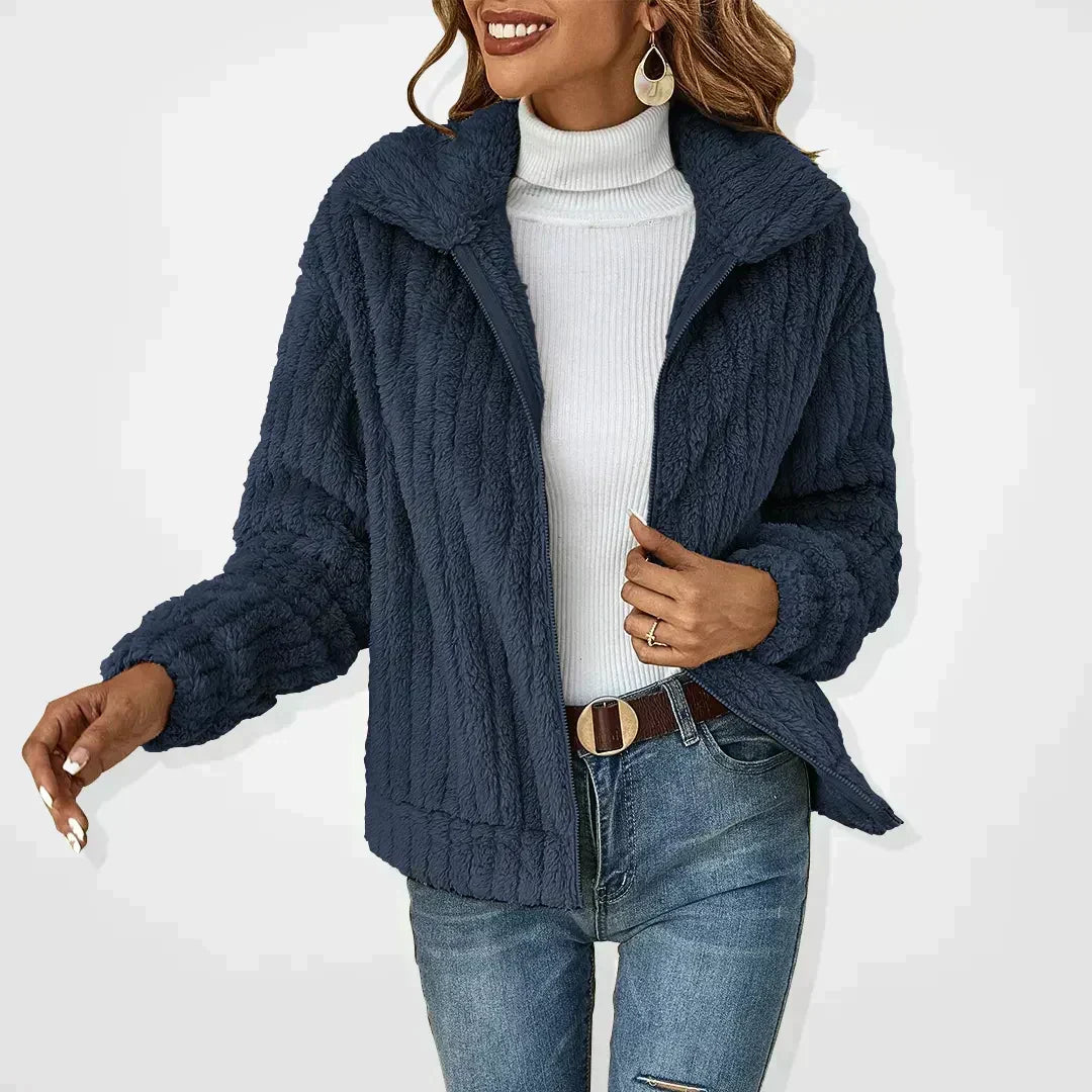 Women's textured hooded fleece jacket with zip front