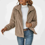 Women's textured hooded fleece jacket with zip front