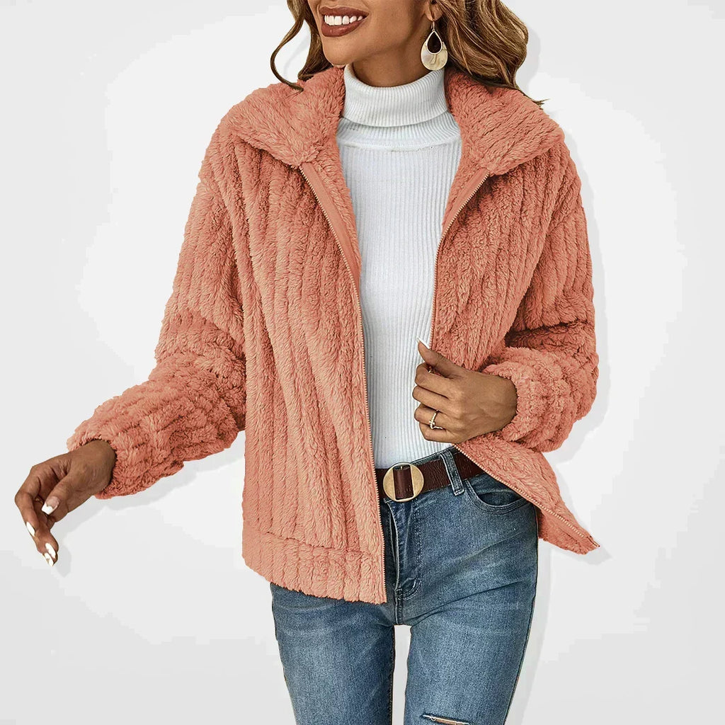 Women's textured hooded fleece jacket with zip front