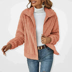 Women's textured hooded fleece jacket with zip front