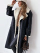 Women's long coat with contrasting shearling-style lining and double-breasted button front