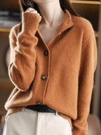 Women's button cardigan with ribbed collar and long sleeves