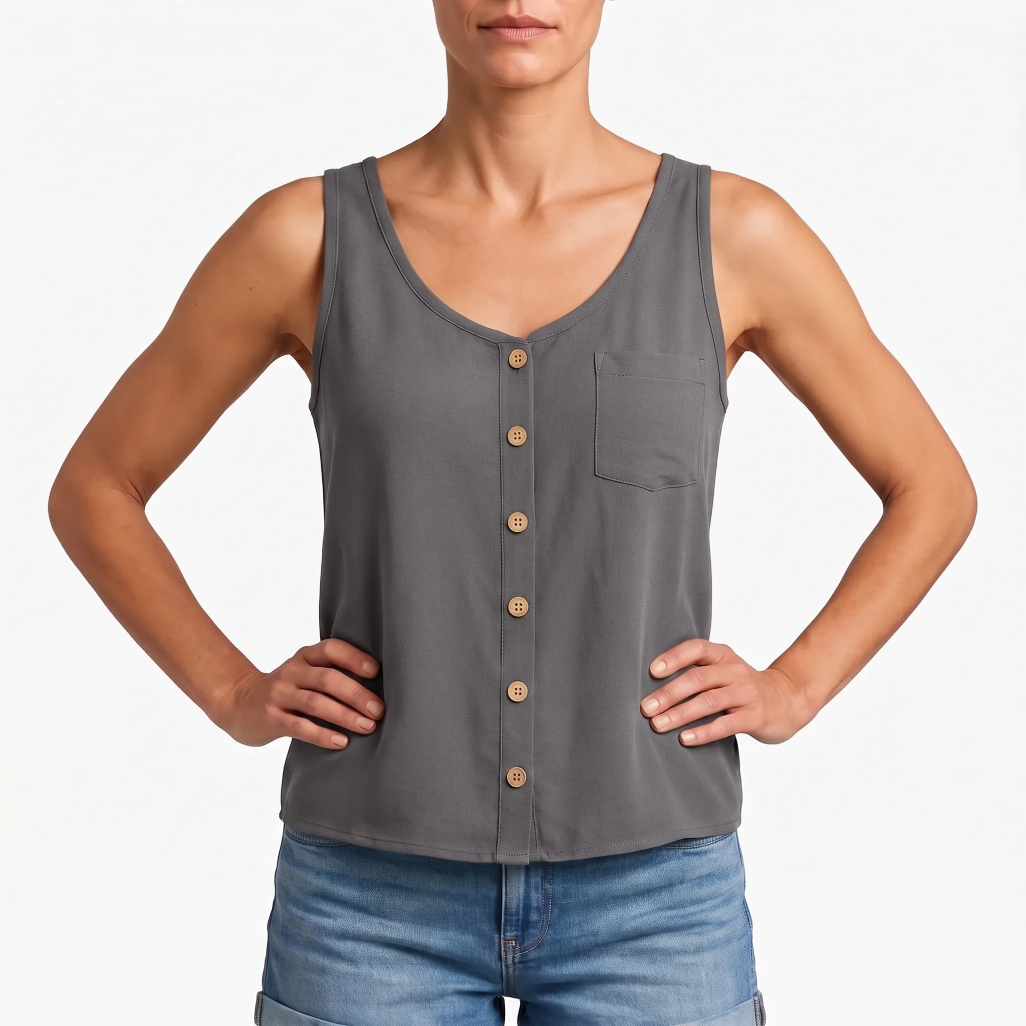 Breezea  - Casual Sleeveless V-Neck Top Staying Cool Outside