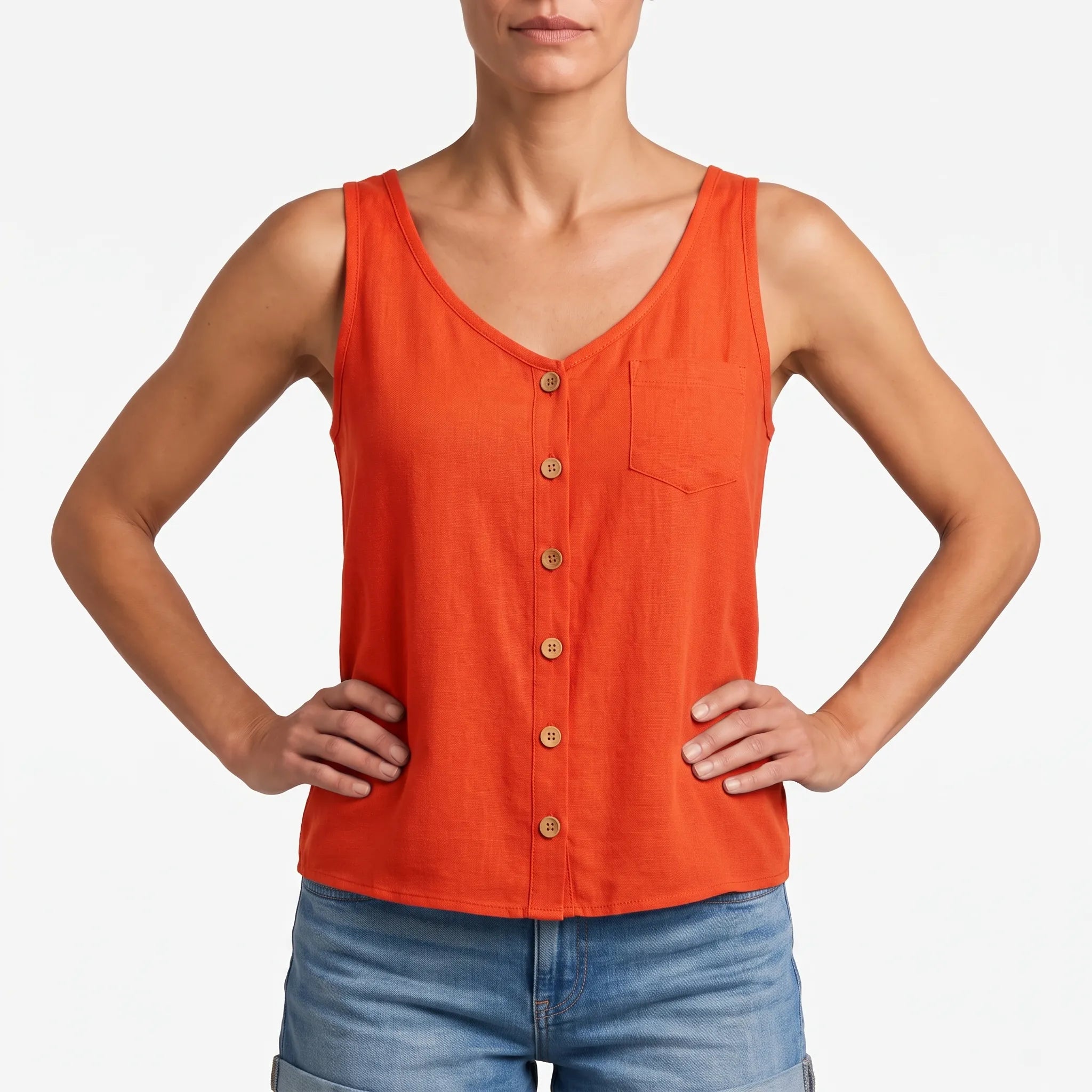 Breezea  - Casual Sleeveless V-Neck Top Staying Cool Outside
