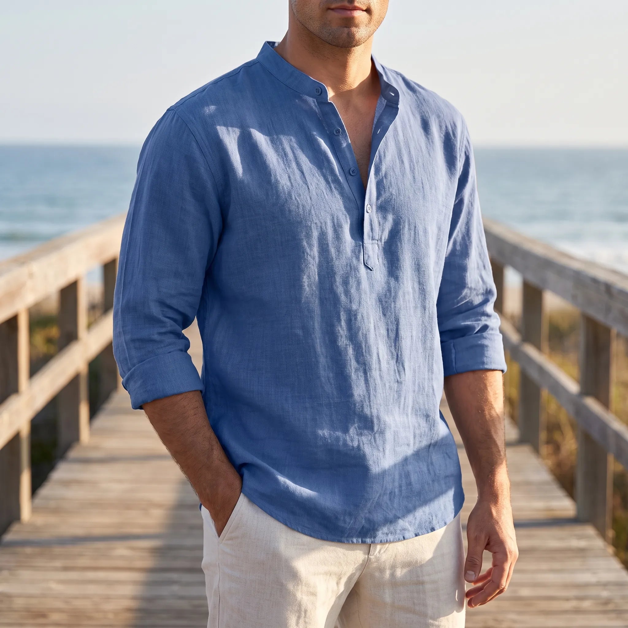 Breezian  - Lightweight Textured Men's Henley Shirt Relaxed Daytime Wear