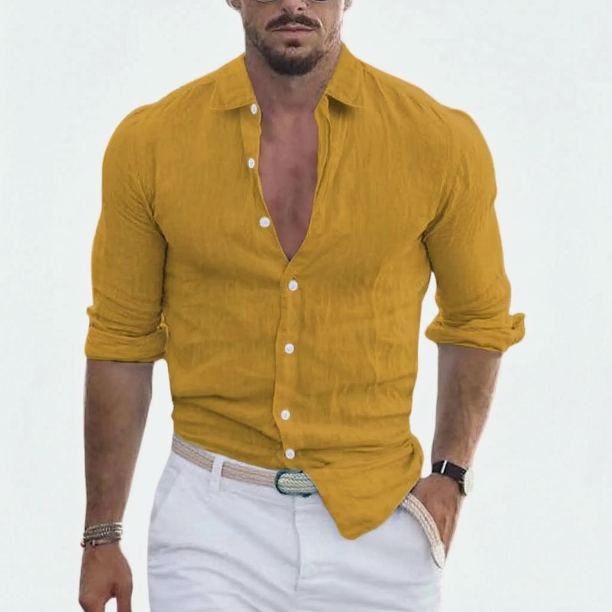 Brezon  - Long Sleeve Textured Casual Shirt Summer Holidays