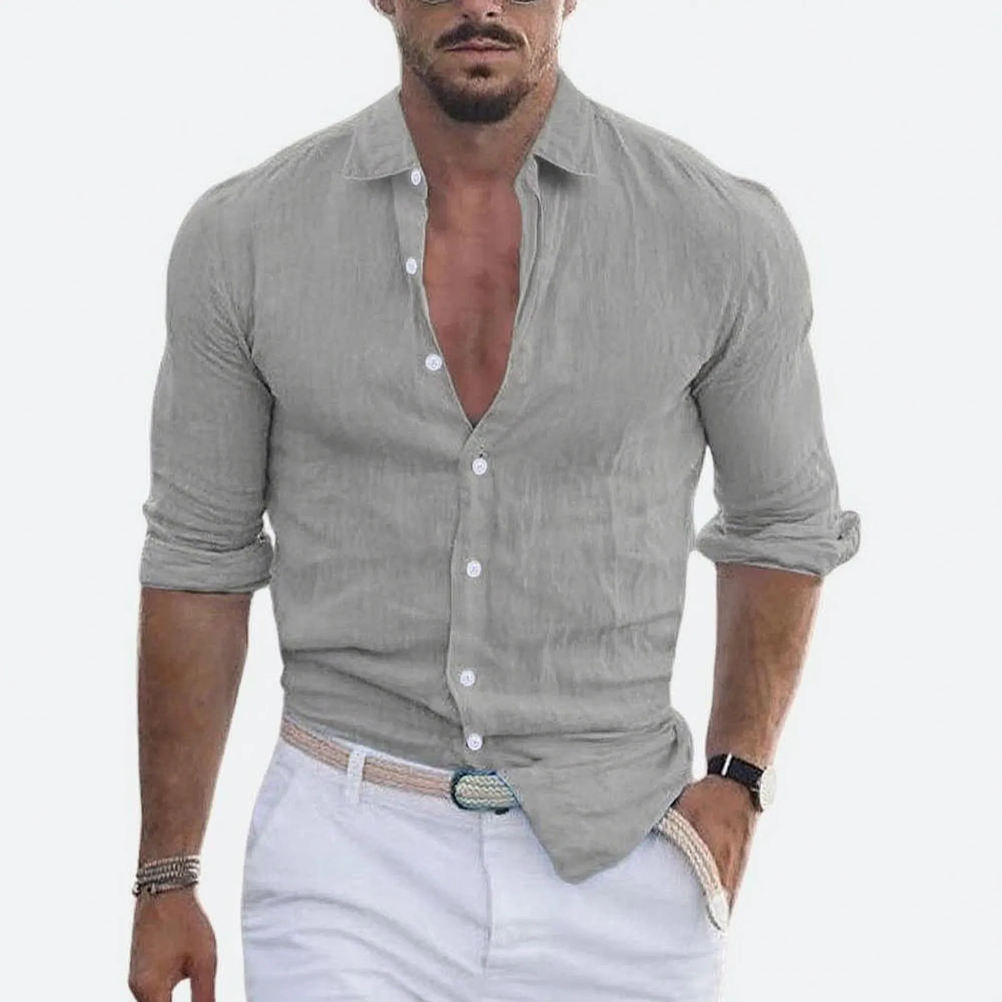 Brezon  - Long Sleeve Textured Casual Shirt Summer Holidays