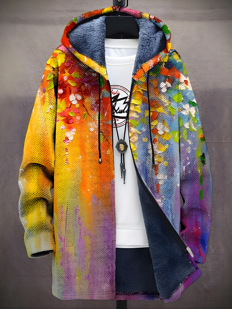 Unisex multicolor abstract print zip hoodie with lined hood