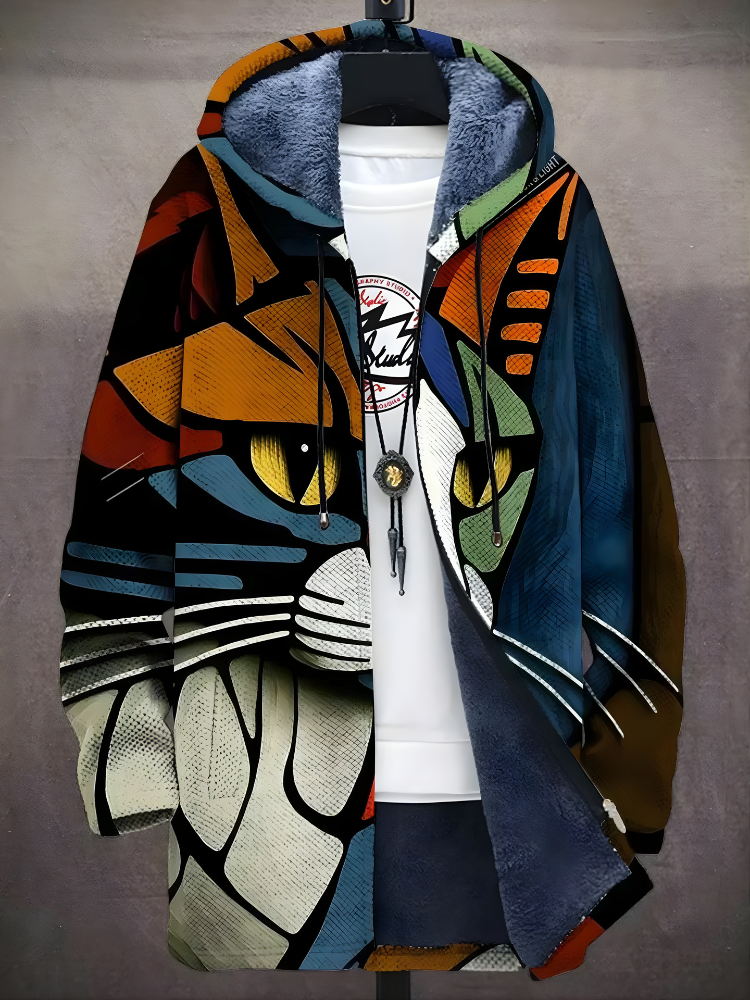 Unisex multicolor abstract print zip hoodie with lined hood