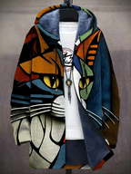Unisex multicolor abstract print zip hoodie with lined hood
