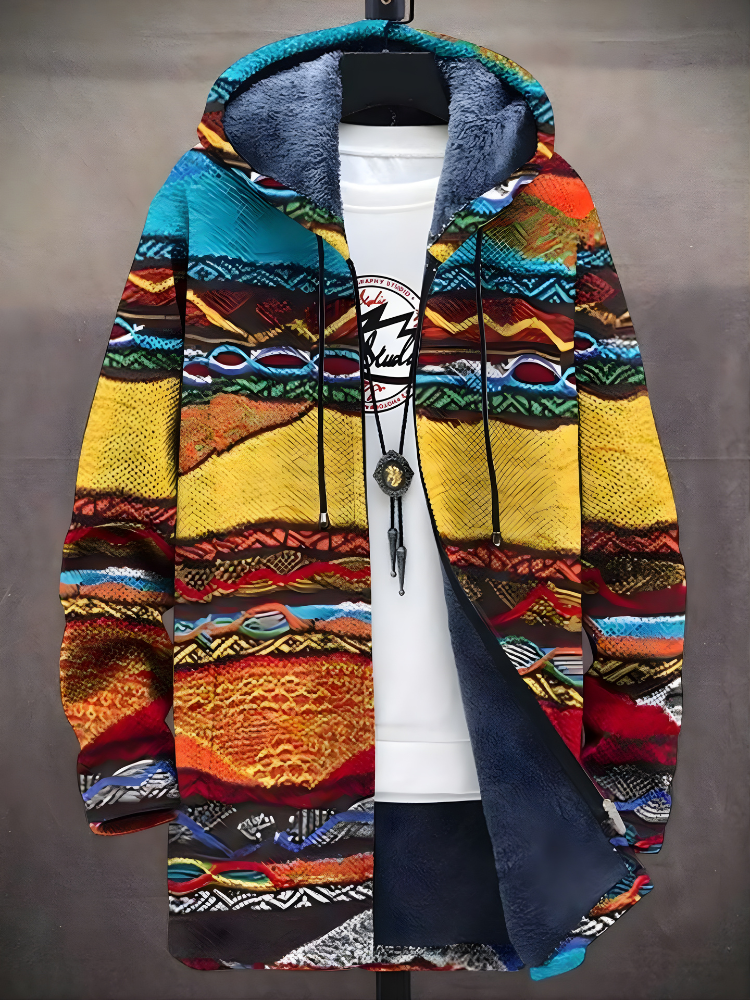 Unisex multicolor abstract print zip hoodie with lined hood