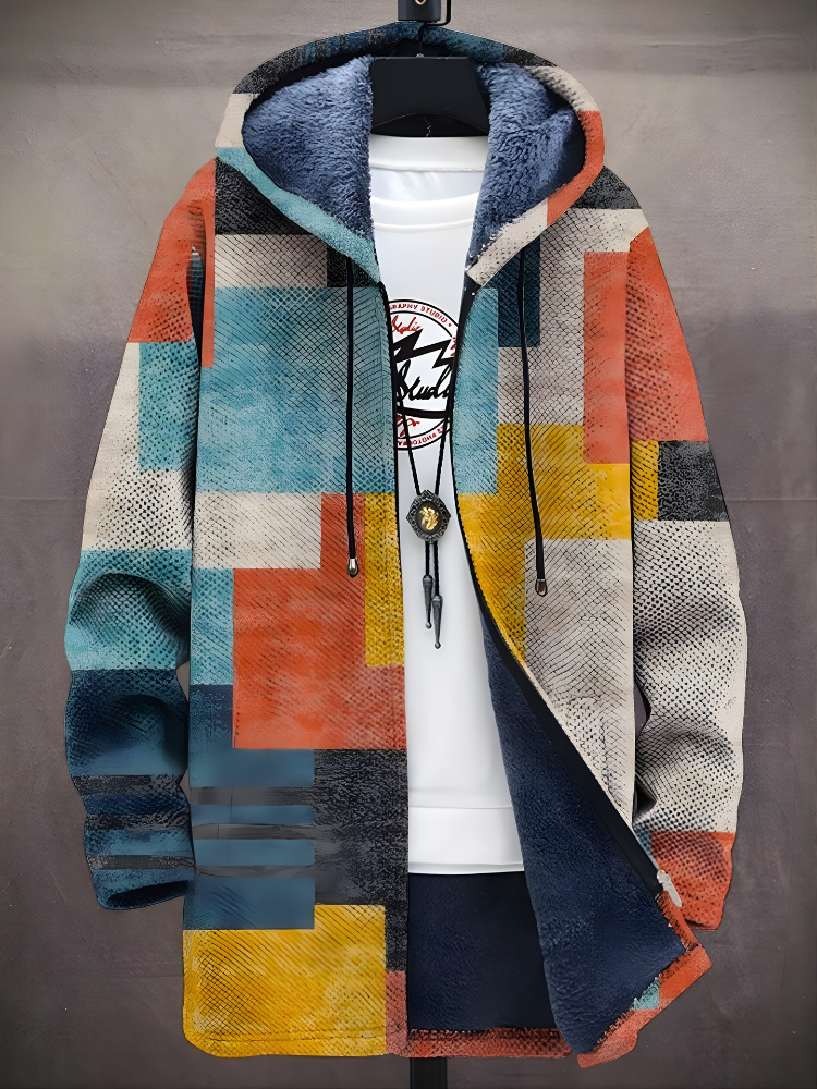 Unisex multicolor abstract print zip hoodie with lined hood