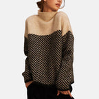 Women's chevron knit sweater with high neck and long sleeves