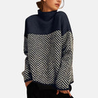 Women's chevron knit sweater with high neck and long sleeves