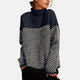 Women's chevron knit sweater with high neck and long sleeves