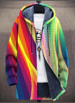 Multicolour geometric hooded zip cardigan with long sleeves