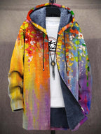 Multicolour geometric hooded zip cardigan with long sleeves