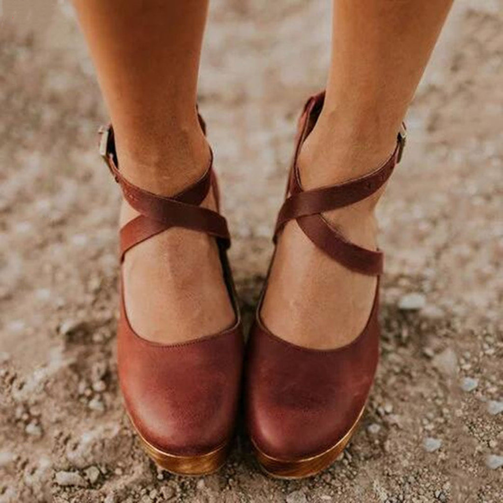 Women's platform wedge sandals with ankle buckle