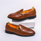 Men's leather loafers with hook detail and almond toes